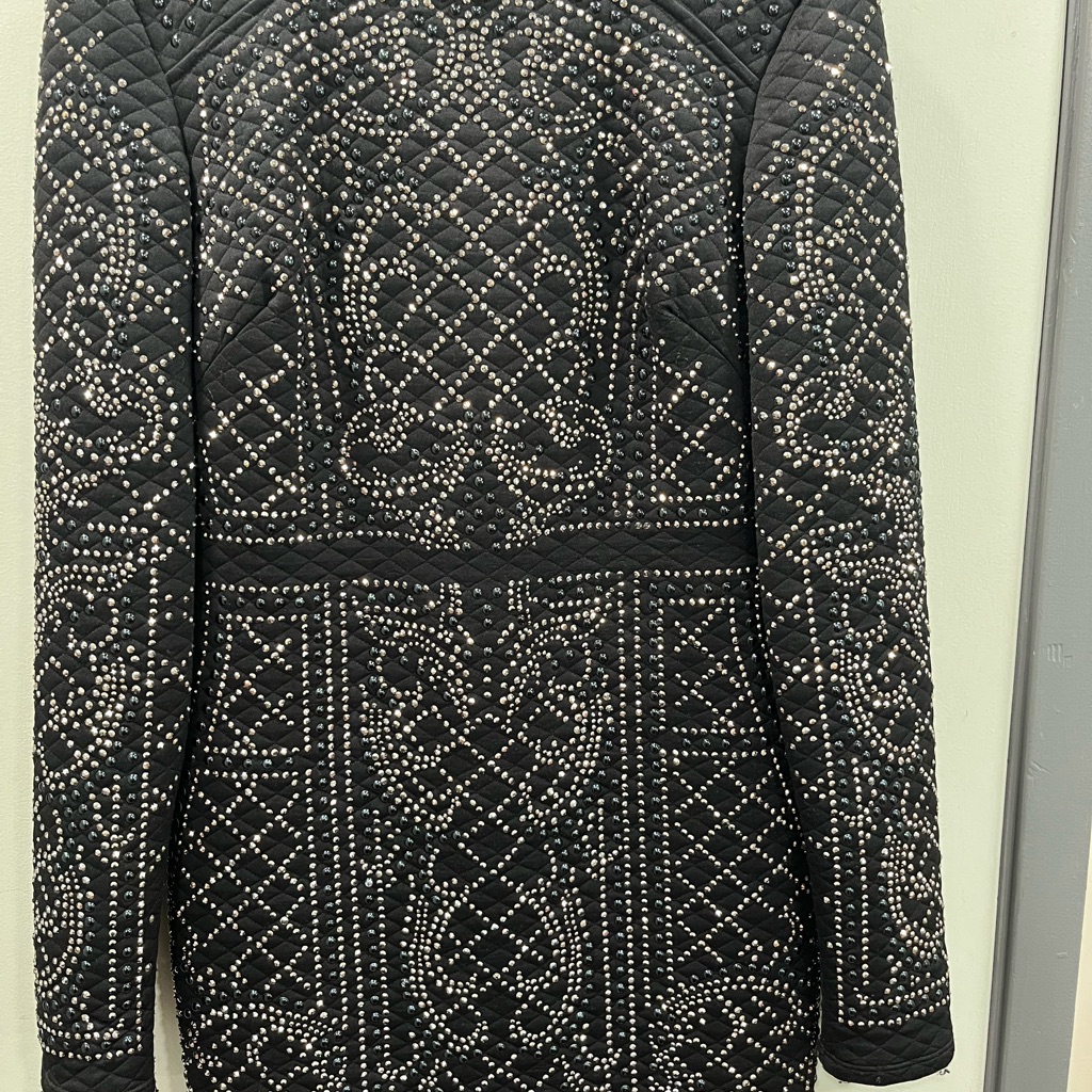 Bebe Black Long Sleeve Dress With Silver Accents